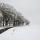 Image d'une route de campagne en Haute Savoie dans la neige et le brouillard