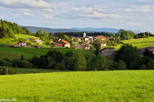 Photo of a rural landscape around Chateau des Pres village in french Jura