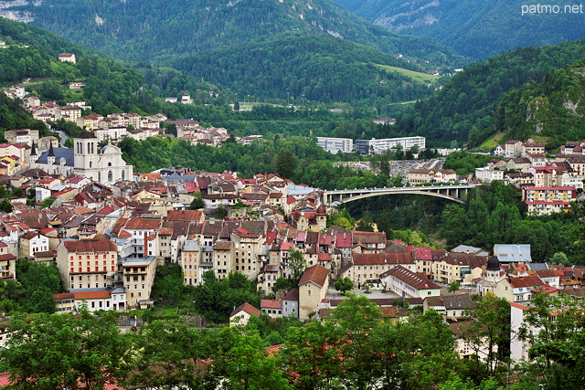 Photo of Saint Claude city at springtime in french Jura