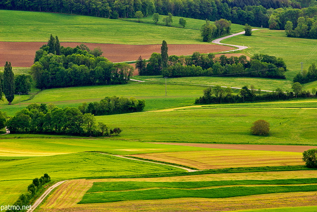Photo d'un paysage rural au printemps aux alentours de Frangy en Haute Savoie
