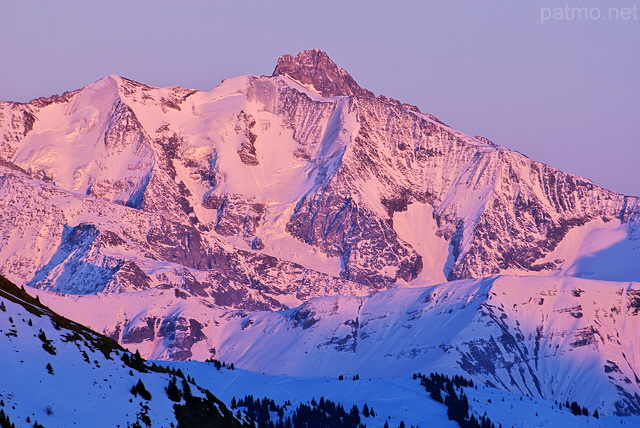 Photographie du crpuscule sur l'Aiguille des Glaciers vue depuis la Pointe de Beauregard