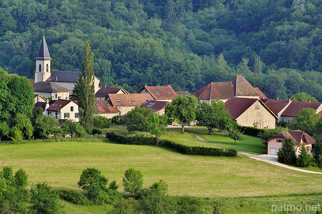Photograph of houses and church of Musiege village in the french countryside
