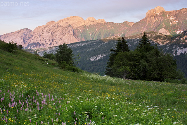 Image du crpuscule sur la montagne du Bargy dans le Massif des Bornes