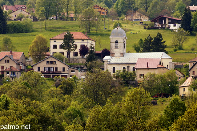 Photograph of the church and village of Belleydoux in Haut Jura Natural Park
