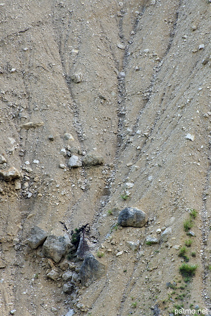 Photo de l'érosion du sol sur les pentes de la moraine du Niaizet