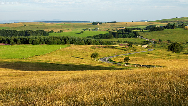 Image of a french rural landscape crossed by a little road in Ardeche mountains