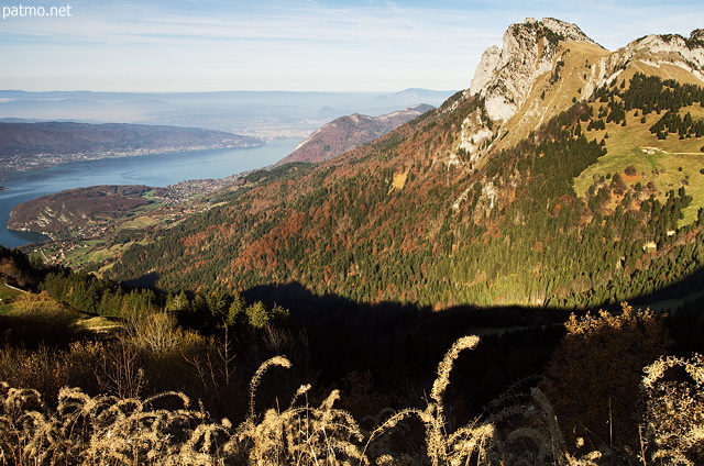 Photo of Annecy lake in autumn, viewed from Tournette mountain