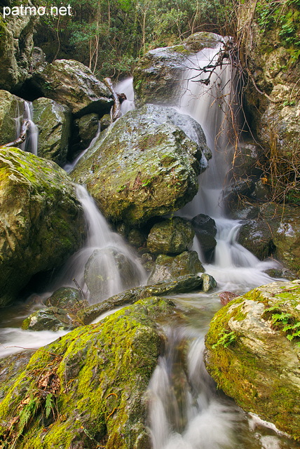 Photo d'un ruisseau cascadant à travers les rochers à Saparelle en Haute Corse