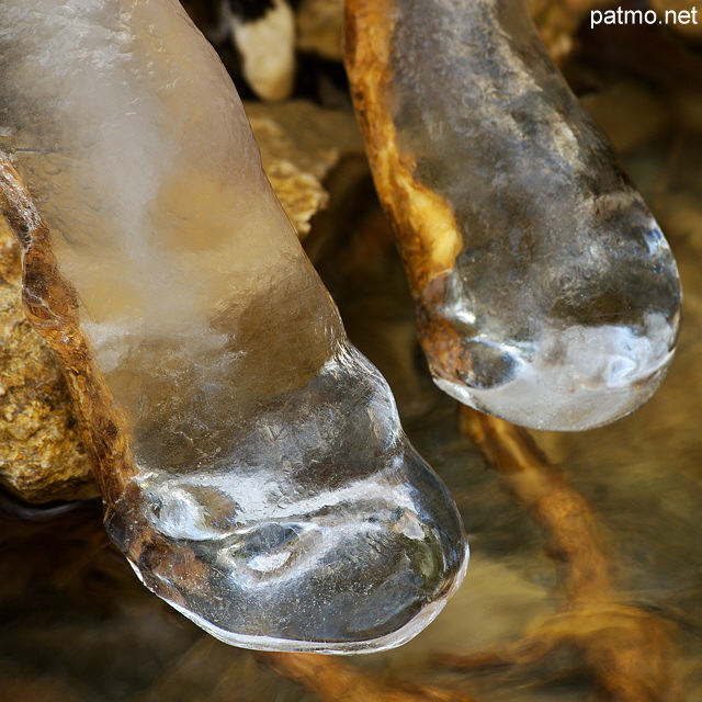 Photo de glaons dans le ruisseau du Fornant en Haute Savoie
