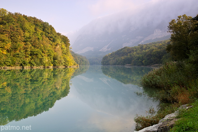 Image of a misty autumn morning along river Rhone