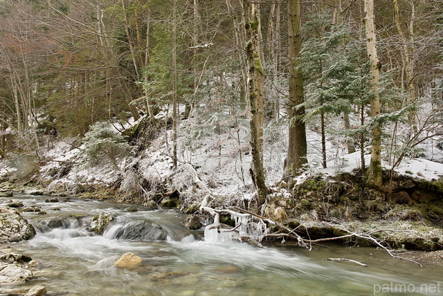 Photo d'un torrent d'hiver dans les montagnes du Massif des Bauges