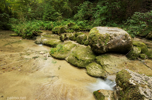Photo du ruisseau sous la cascade de la Queue de Cheval dans la forêt du Haut Jura