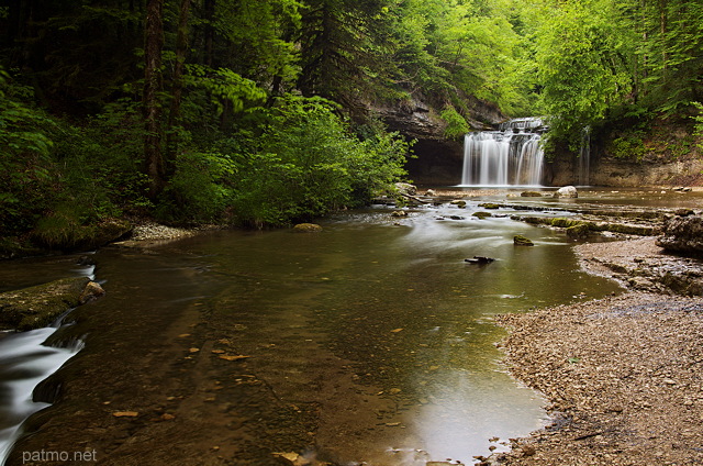 Image de la rivire du Hrisson et de la cascade du Gour Bleu au printemps dans le Jura