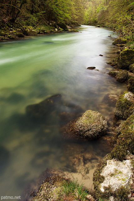 Image of Valserine river by a springtime dusk