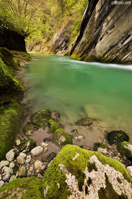 Photo des eaux vertes du Chéran dans le Massif des Bauges