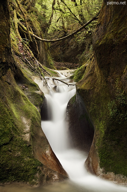 Photographie d'une petite cascade sur un affluent du Chran dans le Massif des Bauges