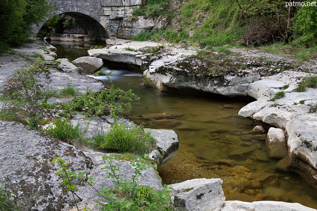 Photograph of Seran river just before the big jump in Cerveyrieu waterfall