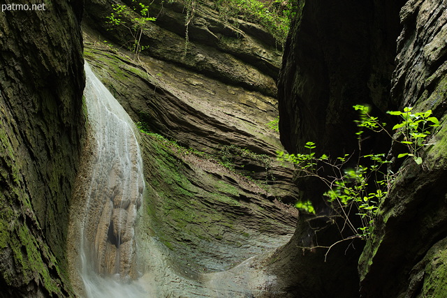 Image du haut de la cascade qui coule dans le canyon du Castran