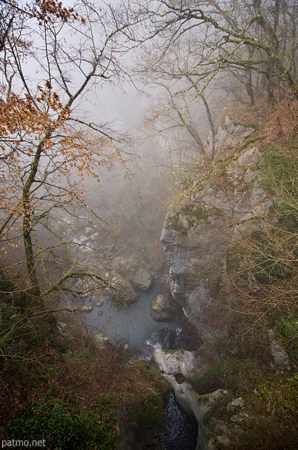 Image of Barbennaz canyon in the winter fog