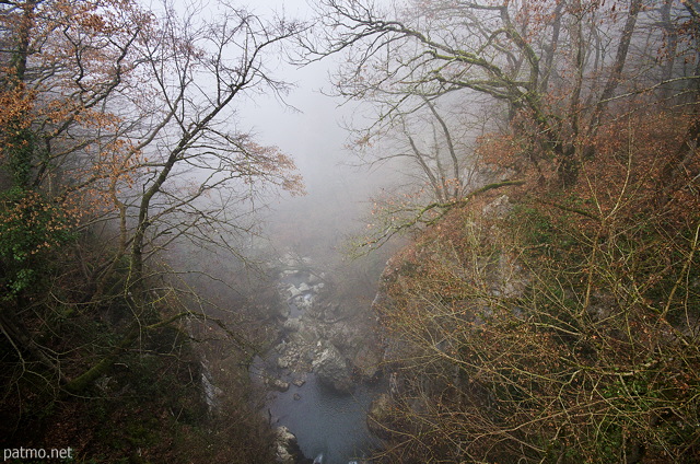 Photo of a foggy winter morning in Barbannaz canyon