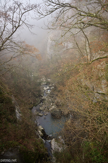 Image du canyon du Fornant dans une brume hivernale