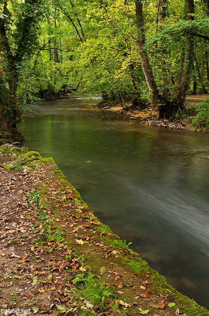 Image of autumn colors along river Thiou in Annecy