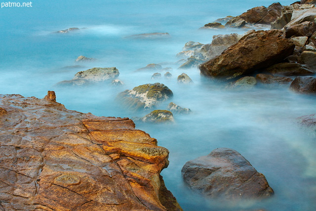 Long exposure photograph of the mediterranean coast at Carqueiranne in Provence