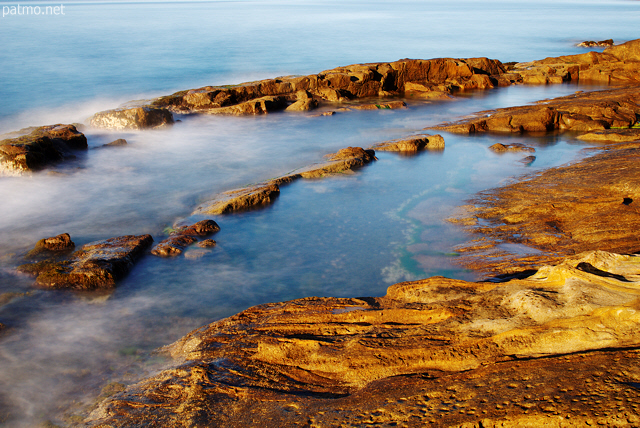 Image of rock pools on the Mediterranean coast at Bau Rouge beach in Carqueiranne