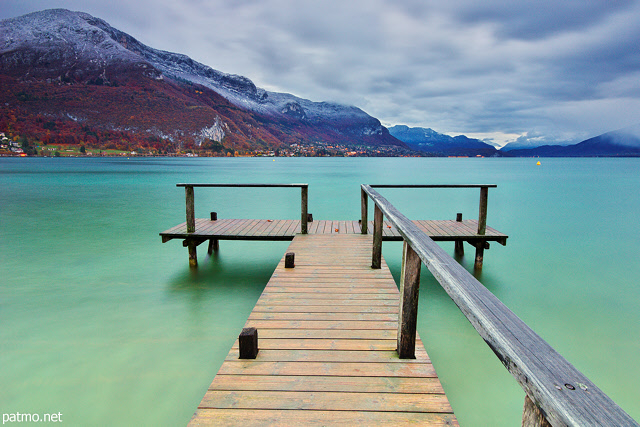 Photograph of the first autumn snow on the mountains around Annecy lake