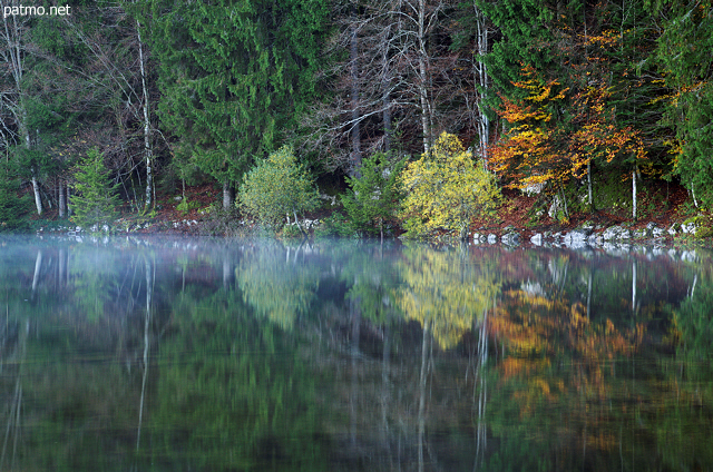 Photo d'un matin d'automne sur les berges du lac Génin
