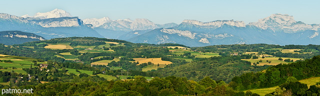 Panoramic image with a view on french countryside and mountains