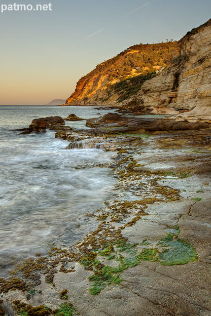 Image of the morning light on the mediterranean coast at Bau Rouge beach in Carqueiranne