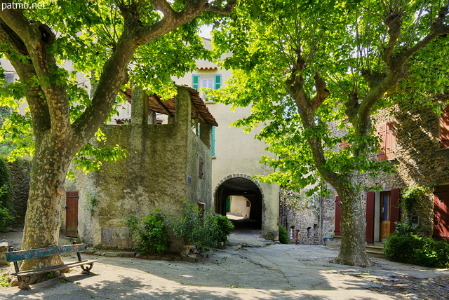 Photo HDR de la place Rouget de l'Isle  Collobrires ombrage par les platanes