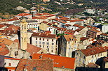 Photo of bell tower and roofs of Corte seen from the citadel