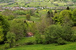 Photographie d'un paysage rural dans la campagne du Massif des Bauges