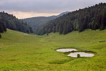 Photographie des alpages du Grand Crt d'Eau sous un ciel nuageux