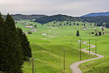 Image of a rural landscape with farms and little road in french Jura