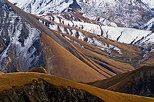 Closeup view of the bottom part of Aiguilles d'Arves mountains in autumn