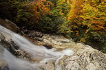 Photo de cascade et des couleurs d'automne autour du torrent de la Diomaz