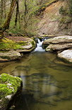 Image of a tiny springtime waterfall in Petites Usses river