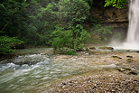 Image of a rainy springtime on Dorches waterfall and river