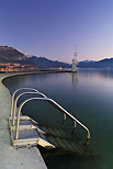 Photograph of a winter dusk on Annecy lake and beach of Imperial Palace