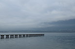 Photograph of Bourget lake under winter morning clouds