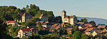 Panoramic image of Clermont en Genevois village with church and castle