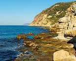 Image of the Mediterranean coast in Provence with blue water and blue sky