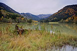 Photo de l'automne sur le lac de Vallon et le massif du Roc d'Enfer