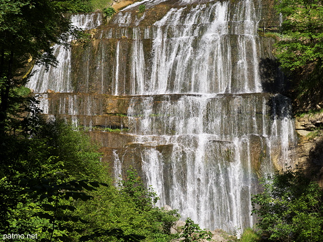 Image des cascades du Hérisson avec une vue parteille de la cascade de l'Eventail