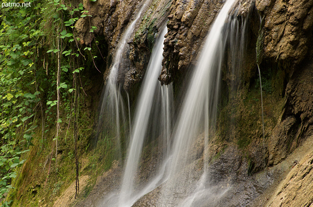 Closeup on a summer waterfall on the banks of Cheran river