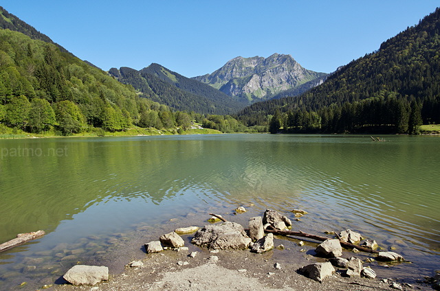 Picture of Vallon lake and Roc d'Enfer mountain in the french Alps