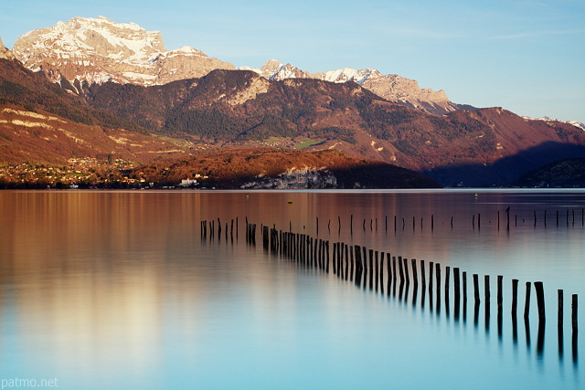 Image of springtime on Annecy lake and Tournette mountain in Sevrier